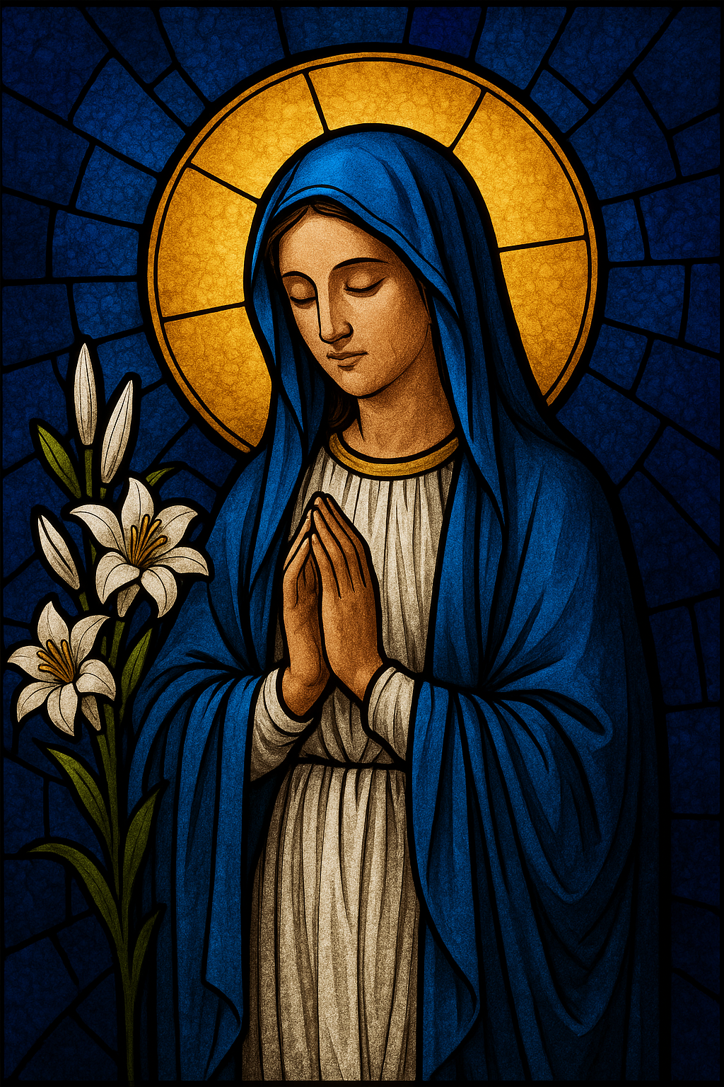 Stained-glass artwork of the Blessed Virgin Mary